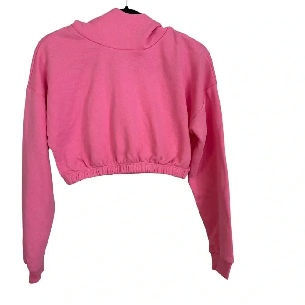 Naked Wardrobe Women’s Hot Pink Cropped Long Sleeve Hooded Sweatshirt Sz S GUC